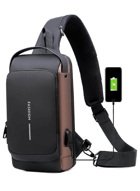 Waterproof Polyester Slim Unisex Crossbody Sling Bag Chest Backpack Men's Shoulder Bag, Leisure Travel Handbag, Hard Shell Anti-Theft Chest Bag